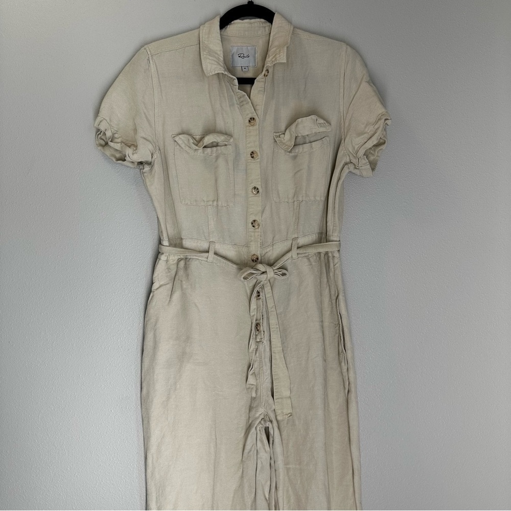Rails Callie Linen Blend Jumpsuit Size M Women’s Cream Beige Collared Buttoned - Picture 3 of 15